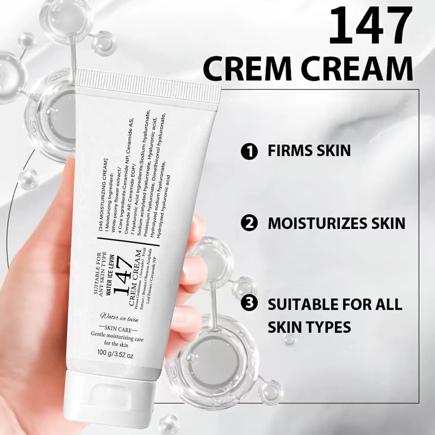147 Skin Care Cream - Gentle Moisturizing & Firming with Hyaluronic Acid, Aloe Vera & Ceramides for All Skin Types